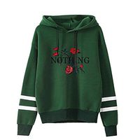 HNTDG Womens Letter Rose Print Striped Long Sleeve Hoodie Tunic Sweatshirt Drawstring Pullover Tops