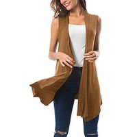 Amlaiworld Women Plus Size Tops Sleeveless Draped Open Front Cardigan Vest Asymmetric Hem Summer Tunic Shirt Brown