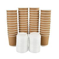 Earth's Natural Alternative ECCLID12-120CSE 12oz Double Wall Kraft Paper Cup w. Lid 120sets/case, 240 Pieces, 120 Count, Natural/White