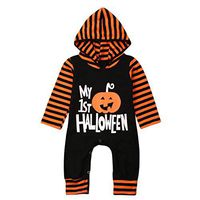residentD 0-24M Toddler Newborn Baby Boy Girl Warm Infant Romper Halloween Pumpkin ''My 1st Halloween'' Letter Jumpsuit Hooded Clothes Long Sleeve Outfit (Age:0-6 Months, Black)