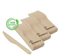 75 Disposable 6.5" Wooden Knives - Eco-Friendly, Compostable, Biodegradable - 100% All-Natural Birch - for Parties, Weddings and Holidays