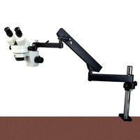 OMAX 7X-45X Zoom Binocular Articulating Arm Stereo Microscope with Vertical Post and Fluorscent Ring Light