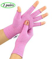 2 Pairs Compression Arthritis Gloves, Fingerless Gloves for Women & Men,Hand Glove for Rheumatoid & Osteoarthritis - Joint Pain and Carpel Tunnel Relief,Computer Typing (Purple, Large)