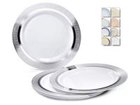 " OCCASIONS" 40 Plates Pack, Heavyweight Disposable Wedding Party Plastic Plates (7.5'' Appetizer/Dessert Plate, Palace in White & Silver)