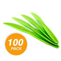 Amcrate Big Party Pack Frosty Knives 100ct Multi Colors Extra Heavy Cutlery Knives Large Disposable Utensils Durable Mid Weight Flatware Fancy Party Knives Kiwi