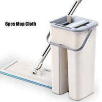 YWILLINK Mop Bucket System Handsfree Squeeze 2 in 1 Wash Dry with Reusable Flat Mop Pads