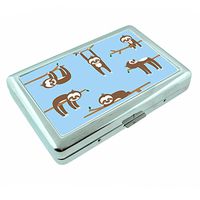 Cute Sloth S4 Silver Cigarette Case Metal Wallet Id Holder 4" X 2.75" RFID Protection