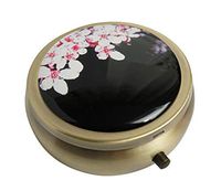 Halulu Cherry Blossom Flower Personalized Design Round Bronze Pill Case Decorative Metal Medicine Vitamin Organizer Unique Gift