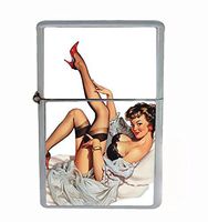 Pinup Girl Leg Up Flip Top Oil Lighter R1 Smoking Cigarette Silver Case Included