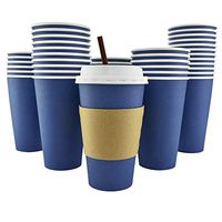 100 Pack - 16 Oz [12 Oz] [4 Colors] Disposable Hot Paper Coffee Cups, Lids, Sleeves, Stirring Straws - Deep Blue