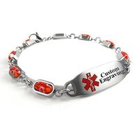 My Identity Doctor Free Engraving Medical Alert Bracelet - 5mm Steel & Glass - Red - Wrist Size 7.5 Inch