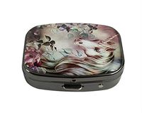 XUTAI Custom Personalized Square Stainless Steel Gun Silver Glass Travel Pill Case Vitamin Decoration Box (Mystic Unicorn)