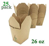 Takeout Food Container Boxes - Microwavable - Pack of 25 - Disposable - Recyclable - Easy Fold and Close Chinese Box - Kraft Brown (26 oz)
