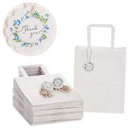 OSpecks Qty 50 Pcs Medium 8x4.75x10 Inches White Kraft Paper Gift Bags Bulk with Handle, Include 50 Tags and Strings, Customer Bags for Retail Stores, Checkout, Reunion, Conference, Events, Craft Fair