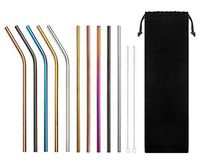 Color Stainless Steel Straws 10.5” Reusable Metal Drinking Straw for 20 or 30 oz Tumblers Set of 10 with 2 Brushes