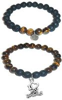 Hidden Hollow Beads Charm Tigers Eye and Black Lava Natural Stone Women's Yoga Beaded Stretch Bracelet Set. Comes in A Gift Box! (I Love My Husband)