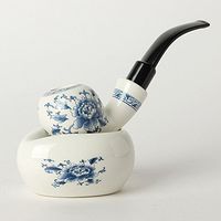 MUXIANG Ceramic Tobacco Pipe Blue and White Porcelain Pipe Rack 9 mm Carbon Filter Bent Acrlyic Stem Mouthpiece AK0003