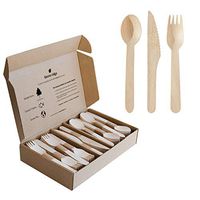 Disposable Wooden Cutlery | Biodegradable Utensils, Compostable, Eco-Friendly Set, Forks Spoons Knives, Party Alternative to Plastic (200 Count - 80 Forks, 80 Spoons, 40 Knives) Bierce Ridge