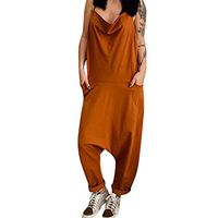Women's Halter V Neck Harem Pants Oversized Cami Backless Loose Sleeveless Trousers Jumpsuit (Orange, S/US 6)