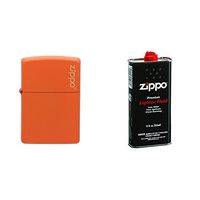 Zippo  Orange Matte Logo Pocket Lighter with 12 oz Lighter Fluid