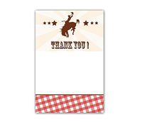 30 Blank Thank You Cards Red Brown Gingham Star Rodeo Western Cowboy Design Birthday Party Baby Shower + 30 White Envelopes