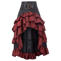 EDC Women's Steampunk Gothic Wrap Skirt Victorian Ruffles Pirate Gypsy Hippie Halloween Patchwork Skirts (XXXXXL, Red)