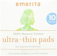 Emerita Natural Cotton Ultra Thin Pads, Daytime with Wings, Individually Wrapped, 10 Count