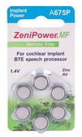 ZeniPower Cochlear Implant Batteries Size A675P Zero Mercury (60 Batteries)