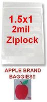 1000 Apple Brand 1510 1.5x1 2mil Clear Ziplock Bags 1,000 Baggies 1.5"x1" 1 1/2