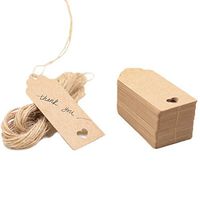 HugeDE 100 Pcs Rectangle Heart Kraft Paper Gift Tags Price Tags Crafts Hang Tags Label Tags with Jute Twine String Brown