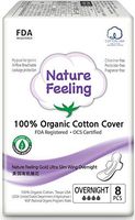 Nature Feeling Organic Cotton Ultra Thin Feminine Pads for Women, Size Overnight Pads, Super Absorbency, with Wings, Unscented, 8 Count 