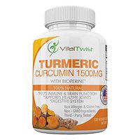 VitalTwist Turmeric Curcumin with BioPerine Dietary Supplement Pills, 2250 mg Max. Serving Per Day, 750 mg Per Capsule, Anti-Inflammatory, Pain Relief, Joint Relief, Non-GMO, Gluten-Free, 120 Capsules