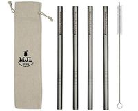 Long Stainless Steel Extra Wide Thick Boba Straws for Quart Mason Jars, Large Cups, Tall Glasses (4 Pack + Cleaning Brush)