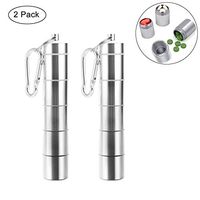 Portable Keychain Pill Case, Golden^Li 2Pack Metal Travel Medicine Organizer with 5 Compartments, Waterproof Daily Pill Container Holder for Outdoor Sports Camping Climbing First Aid