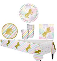 Unicorn Party Supplies Birthday Sparkle Rainbow Pink Gold Metallic Kit - Tableware Set Serves 16: Plates and Napkins, Birthday Cups, Unicorn Tablecloth, Party Planning Checklist for Adult and Girls