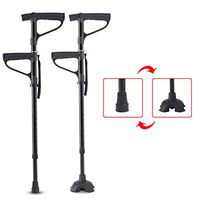 LED Light Aluminium Walking Stick Double Handle Adjustable Non-Slip Base Mobility Aid Assisstant Device for Elderly Handicapped and Disabled,B