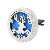 Christmas Car Air Freshener Aromatherapy Essential Oil Diffuser, Rhinestones Reindeer Stainless Steel 30mm Locket, 11 Refill Pads