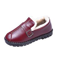 Veodhekai Women Flat Shoes Waterproof Cotton Shoes Casual Soft Bottom Plus Velvet Warm Shoes Home Cute Red
