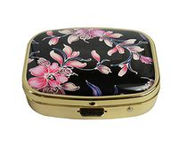LCTCKP Custom Fashion Square Glass Gold Pill Case Decorative Metal Western Medicine Tablet Container Box (Flowers)