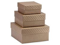 Gift Box Tower Set - Matte Toffee Embossed Nested Boxes (5 Packs of 3 Nested Boxes) - WRAPS-NB3SMTE
