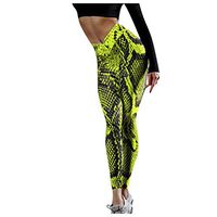 FDelinK Yoga Pants, Women Snakeskin Leggings High Waist Yoga Skinny Pants Elastic Tights（Yellow，L）