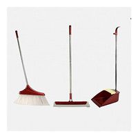 Non-stick Hair Extra Long Handle Rotatable Broom And Dustpan Windproof Stainless Steel Rod Broom Set Home Kitchen Room Schools Garden Cleaning Tools (Color : Red)