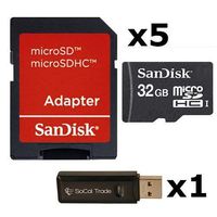 5 PACK - SanDisk 32GB MicroSD HC Memory Card SDSDQAB-032G (Bulk Packaging) LOT OF 5 with SD Adapter and USB 2.0 MicoSD `