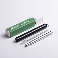 Portable Straw 18/10 Stainless Steel Drinking Straw Telescopic Reusable Straws Metal Straw with Black Travel Case & Cleaning Brush by IRONX (Portable Silver-Black)