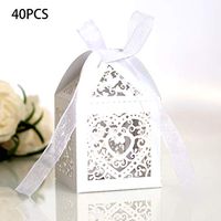 IronBuddy 40Pcs Wedding Candy Boxes Love Heart Laser Cut Paper Gift Boxes with Ribbons Candy Boxes for Wedding Birthday Party Baby Shower Favors (White)