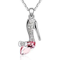 NEW Women Pink Crystal Rhinestone High heels Silver Chain Pendant Necklace Hot пјЃ Prom Pretty Beautiful Bright Cute For gift Elegant Jewerly Aesthetic