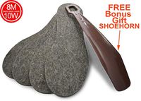 Natural Felt Wool Insoles, 10 Women Size, Unisex, Soft, Warm, Cozy and Toasty Insoles, Work and Winter Boot Inserts, 6 mm Thick Wool Insoles, 2 Pairs Pack, Free Bonus – Brown Shoehorn, 802267