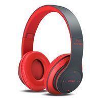 AIROKA Wireless Bluetooth Headphones : Red Gray (Memory Card Insert)