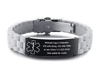 VNOX Custom Engraving Medical Alert ID Grey Silicone Rubber Stainless Steel Adjust Cuff Bracelet Wristband
