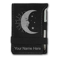 Mini Notepad, Moon, Personalized Engraving Included (Black with Silver)